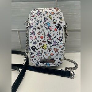 Hello Kitty White Multi-Character cellphone Crossbody Pouch with Silver Chain